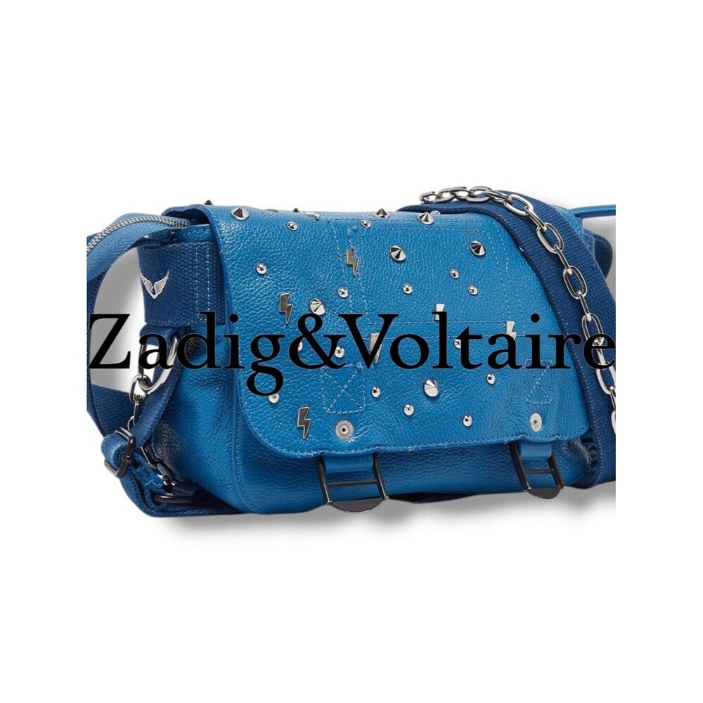 Zadig & Voltaire XS Clous Blue Studded Lightning Bolt Leather Crossbody Bag